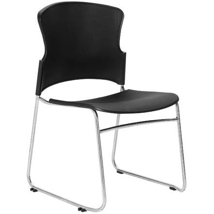 Zing visitor chair, black plastic shell and chrome frame