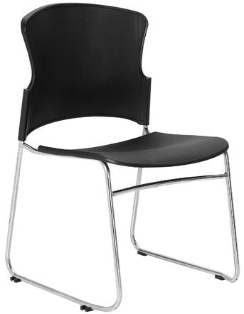 Zing visitor chair, black plastic shell and chrome frame